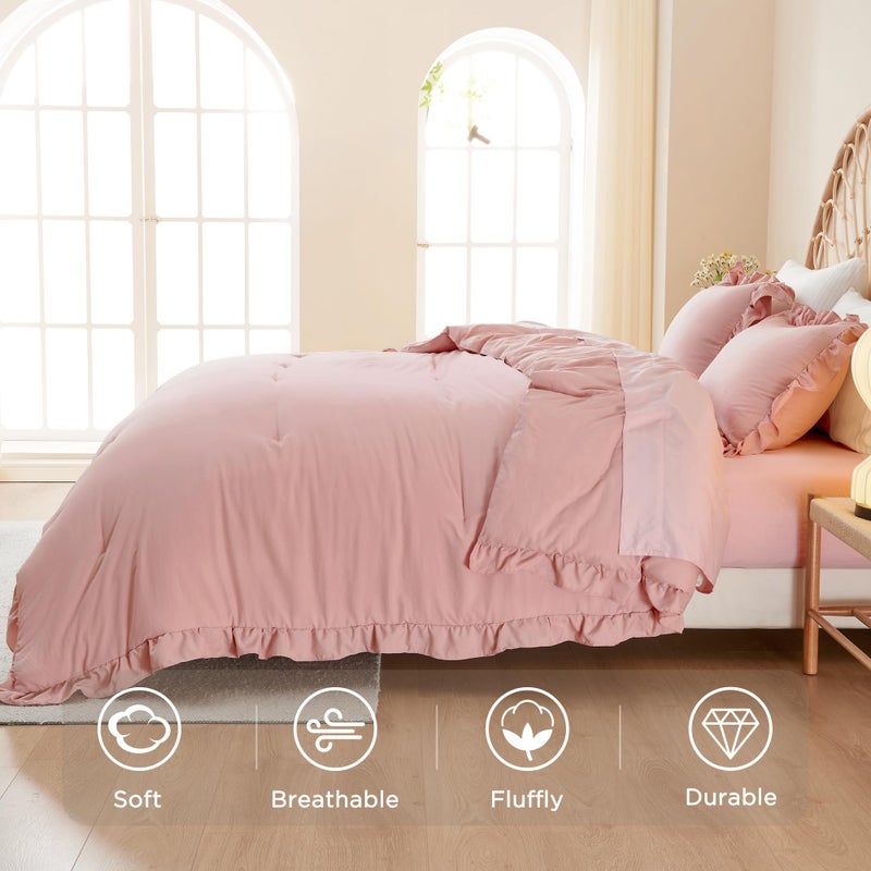 Litanika Full Size Comforter Sets, 3 Pieces Blush Pink Ruffle Girls Women Cute Bedding Comforters & Sets, Lightweight Fluffy Microfiber as Gift (79x90In Comforter & 2 Pillowcases) - Image 5