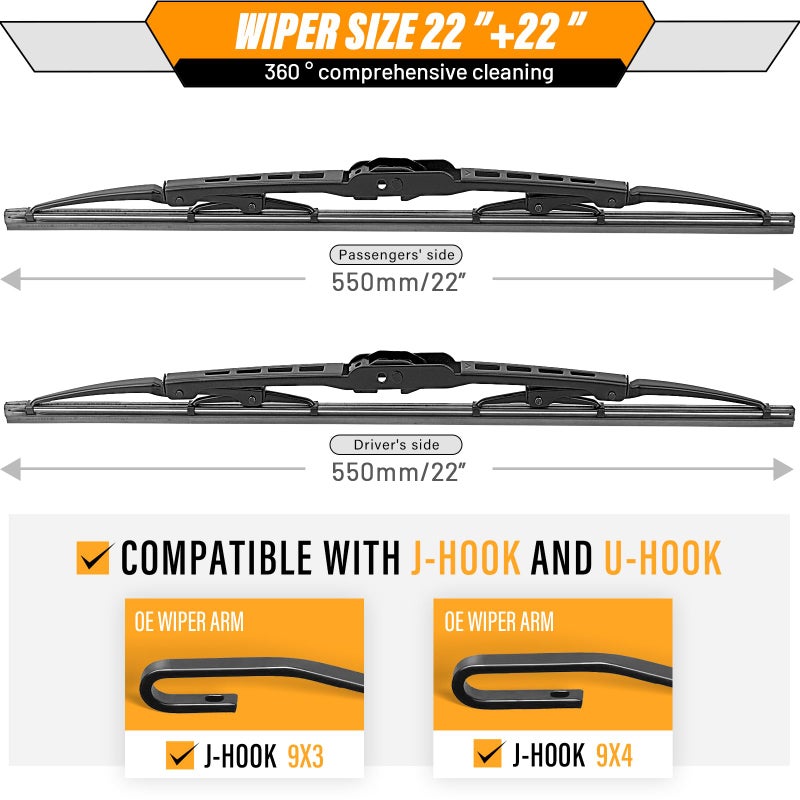AUTOBOO 22"+22"Windshield Wipers Replacement for Ford F150 F250 F350 F450 F550 2025-2021 2020 2019 2018 2017 2016 2015 2014 2013 2012 2011 2010 2009 -Original Factory Quality Wiper Blades (Pack of 2) - Image 3