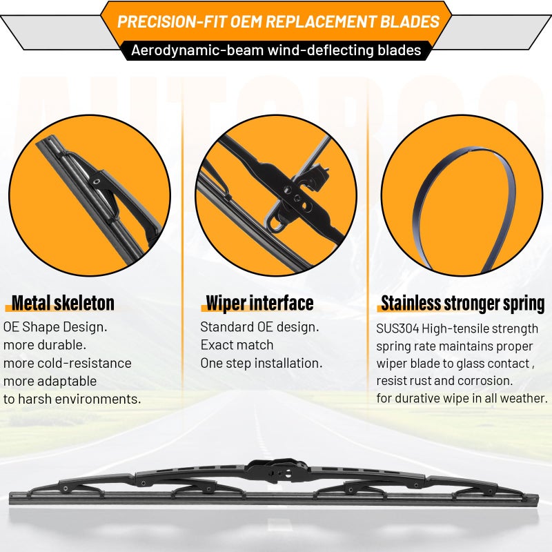 AUTOBOO 22"+22"Windshield Wipers Replacement for Ford F150 F250 F350 F450 F550 2025-2021 2020 2019 2018 2017 2016 2015 2014 2013 2012 2011 2010 2009 -Original Factory Quality Wiper Blades (Pack of 2) - Image 4