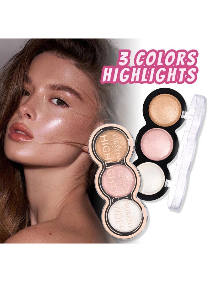 يابوليان 3 ألوان أحمر الخدود وهايلايتر باليت ، بودرة الظل المعدنية اللامعة ، مجموعة مكياج Illuminator للتظليل ، وإبراز الوجه وتحديده ، ومكياج هايلايتر طويل الأمد - Image 4