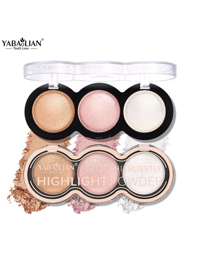 يابوليان 3 ألوان أحمر الخدود وهايلايتر باليت ، بودرة الظل المعدنية اللامعة ، مجموعة مكياج Illuminator للتظليل ، وإبراز الوجه وتحديده ، ومكياج هايلايتر طويل الأمد - Image 2