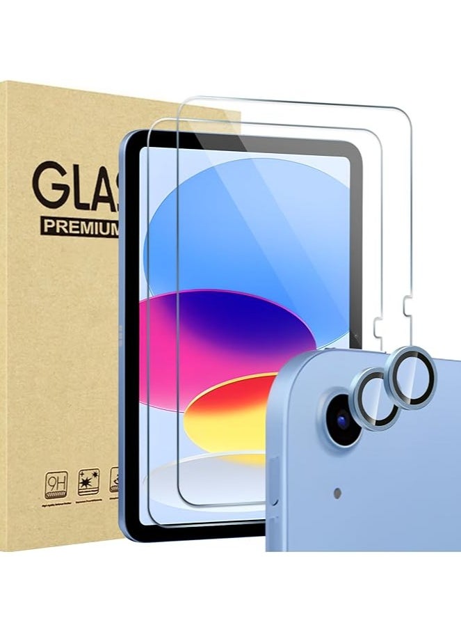 erorex 2 Pack Screen Protector for iPad 10th Generation + 2 Pack Camera Lens Protector Matching iPad Colors, Tempered Glass Film for iPad 10 10.9 2022 -Blue  - Image 1