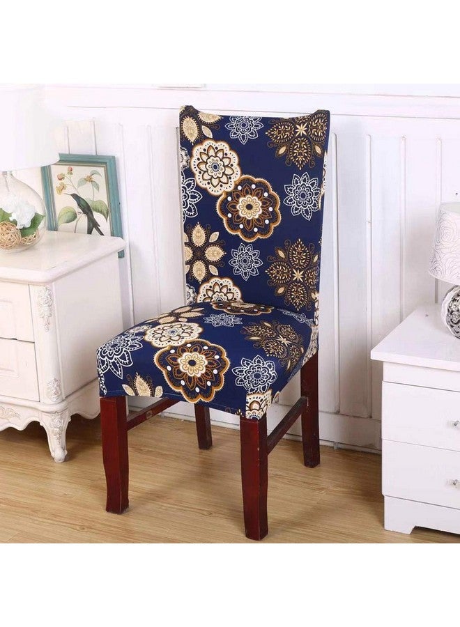Styleys غطاء كرسي طعام قصير قابل للإزالة والغسل من بوليستر مختلط بمرونة كلاسيكية من ستايلز - مجموعة من 6، (SD08 زهرة هندسية زرقاء) - Image 2