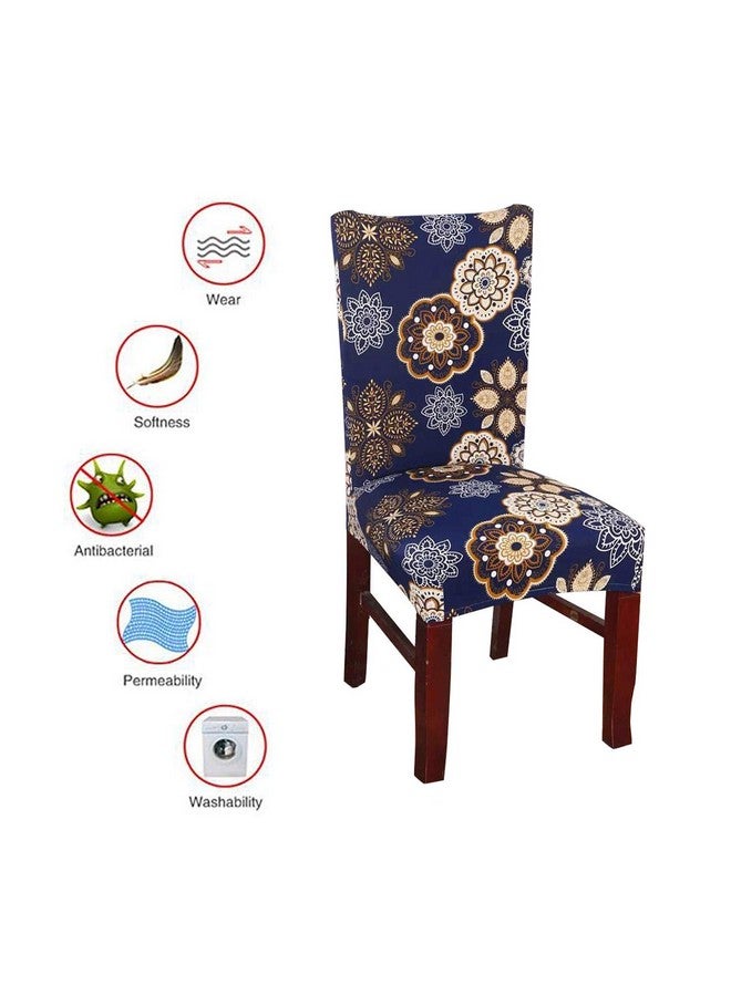 Styleys غطاء كرسي طعام قصير قابل للإزالة والغسل من بوليستر مختلط بمرونة كلاسيكية من ستايلز - مجموعة من 6، (SD08 زهرة هندسية زرقاء) - Image 5