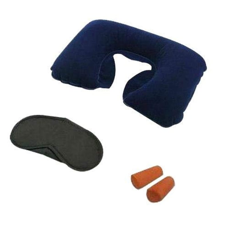 3 In1Comfortable Inflatable Neck Air Cushion Pillow Eye Mask 2 Ear Plug Amenity Kit Set