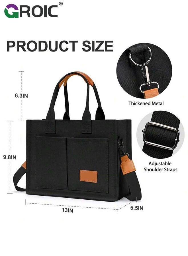 GROIC Tote Bags for Women Canvas, Tote Purse Crossbody with Pockets Top Handle Shoulder Satchel Bag, Large Capacity Everything Tote Bag - Image 2