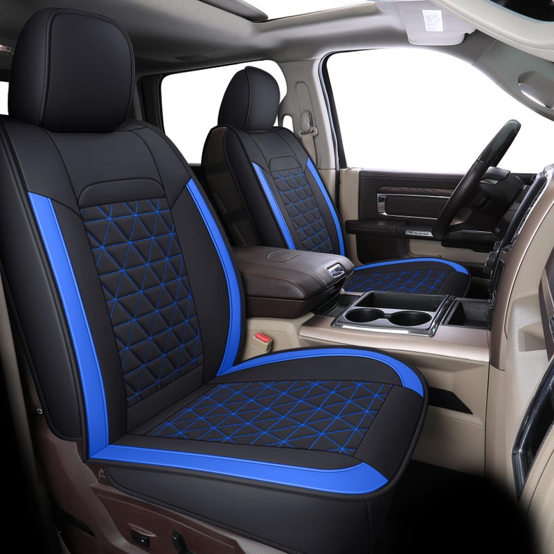Coverado Car Seat Covers Full Set Leather RAM 1500 Seat Covers Protectors Compatible with 20022025 Dodge RAM 1500 2500 3500 Crew Double Mega Quad Cab with Flat Bench Blue