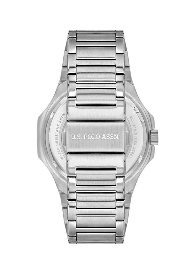 U.S. Polo Assn. U.S. Polo Assn. Fundamental 45mm Blue Dial Watch with Silver Accents and Stainless Steel Band - USPA1091-01, Sophisticated Style  - Image 3
