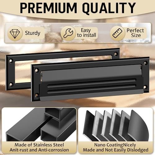 Profasion 13 inch Mail Slot for Front Door, Stainless Steel Mail Slot Cover, Easy to Install, 1 Pack, 13"×3.7", Black - Image 5