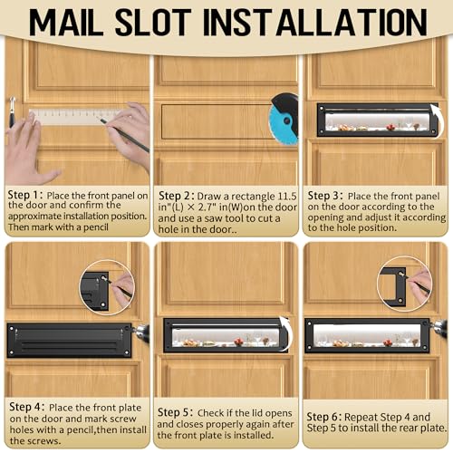 Profasion 13 inch Mail Slot for Front Door, Stainless Steel Mail Slot Cover, Easy to Install, 1 Pack, 13"×3.7", Black - Image 4