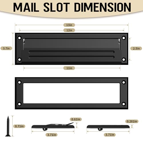 Profasion 13 inch Mail Slot for Front Door, Stainless Steel Mail Slot Cover, Easy to Install, 1 Pack, 13"×3.7", Black - Image 2