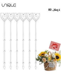 Unique 80 Pcs Plastic Floral Pick Card Holder, Transparent Heart Shape Straight Head Flower Pick Business Card Holder for Wedding Birthday Party Gift Cards Photos Bouquet Arrangement Home Decor  - Image 1