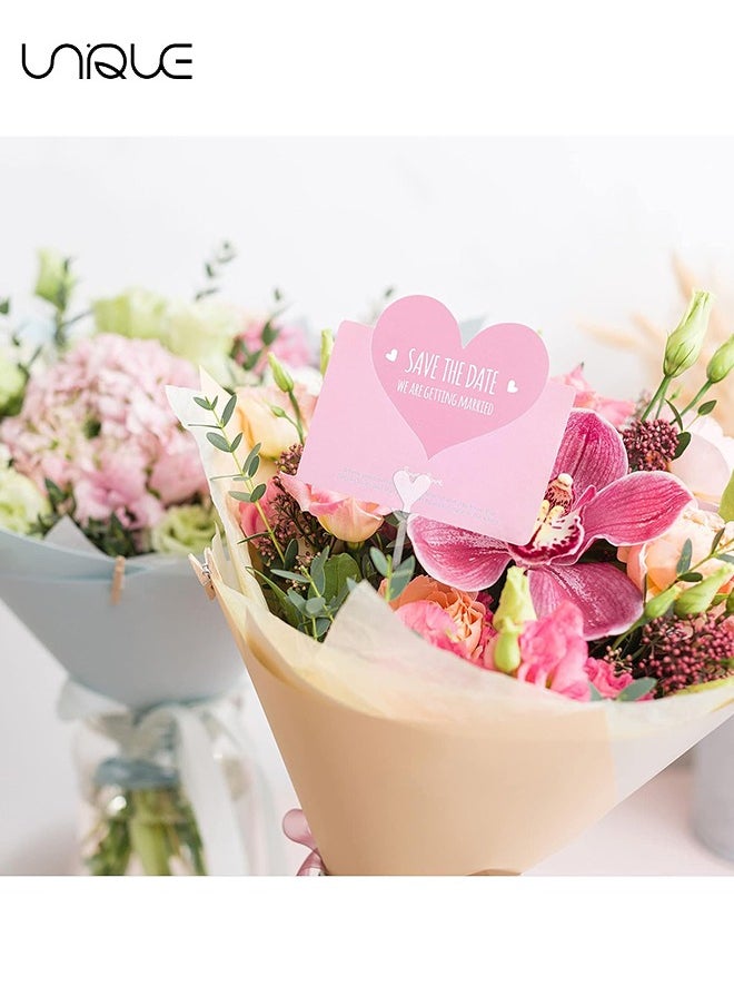 Unique 80 Pcs Plastic Floral Pick Card Holder, Transparent Heart Shape Straight Head Flower Pick Business Card Holder for Wedding Birthday Party Gift Cards Photos Bouquet Arrangement Home Decor  - Image 3