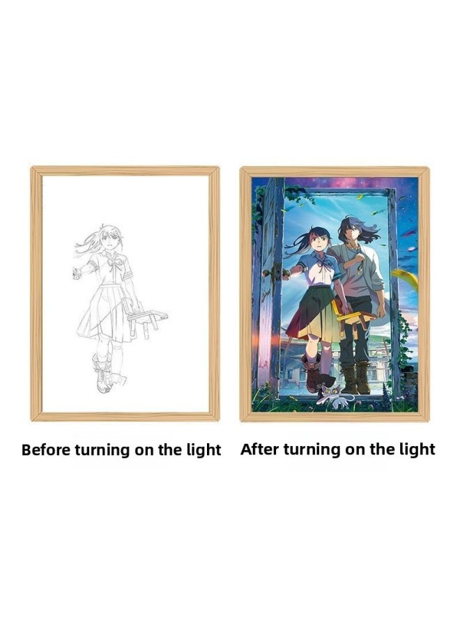 Generic - INS Wind Chimes Bud Tour 3d Three-dimensional Painting Light Painting Two-dimensional Anime Peripheral Light-emitting Photo Frame Picture Frame For Girls-Color:dgh 86-4 Yan Hu Ling Ya _3 Color Button Switch Gift Bag Packaging - Image 1