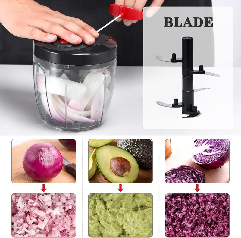 Cambom Manual Food Chopper Vegetable Cutter, Hand String Vegetable Chopper Onions Cutter for Vegetable Fruits Nuts BPA Free Food Safe Material, 900ml Black - Image 3