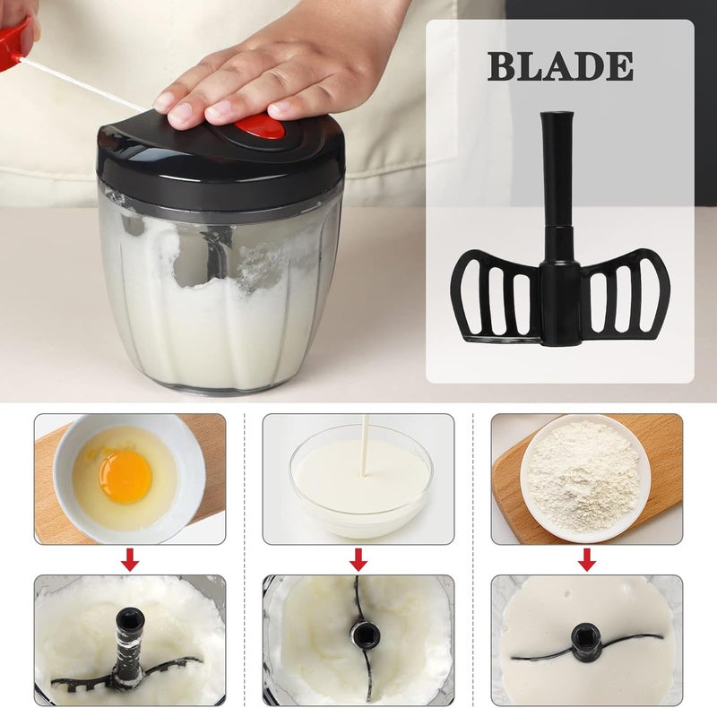 Cambom Manual Food Chopper Vegetable Cutter, Hand String Vegetable Chopper Onions Cutter for Vegetable Fruits Nuts BPA Free Food Safe Material, 900ml Black - Image 4