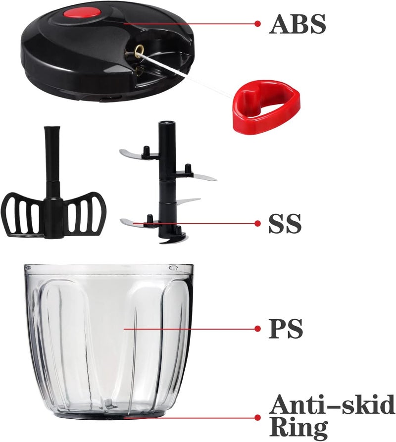 Cambom Manual Food Chopper Vegetable Cutter, Hand String Vegetable Chopper Onions Cutter for Vegetable Fruits Nuts BPA Free Food Safe Material, 900ml Black - Image 5
