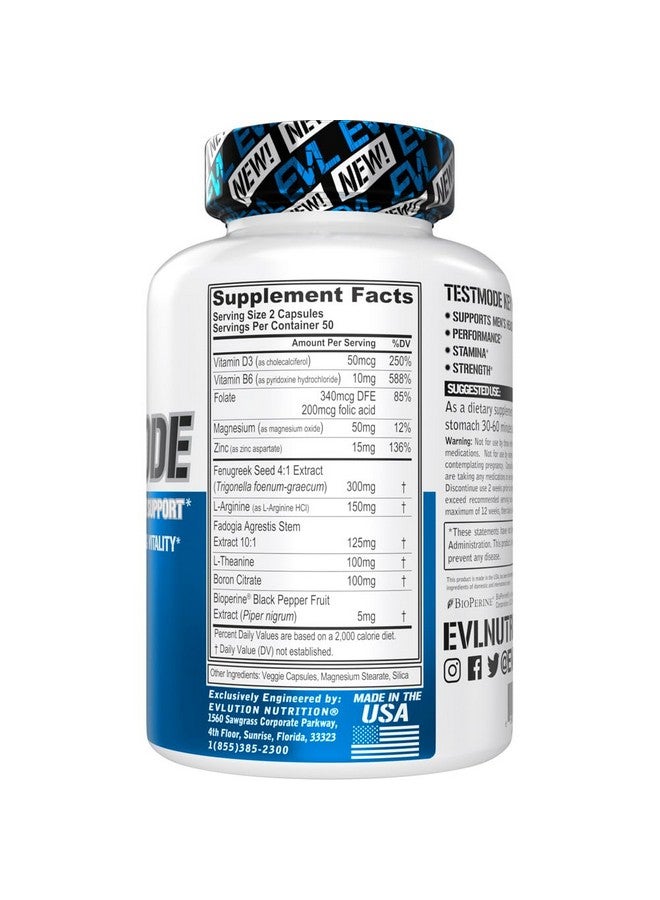Evlution Nutrition TestMode - Complete Testosterone Support - Testosterone Supplement for Men - Supports Men’s Health & Vitality - Performance, Stamina & Strength - 50 Servings - 100 Veggie Capsules - Image 2