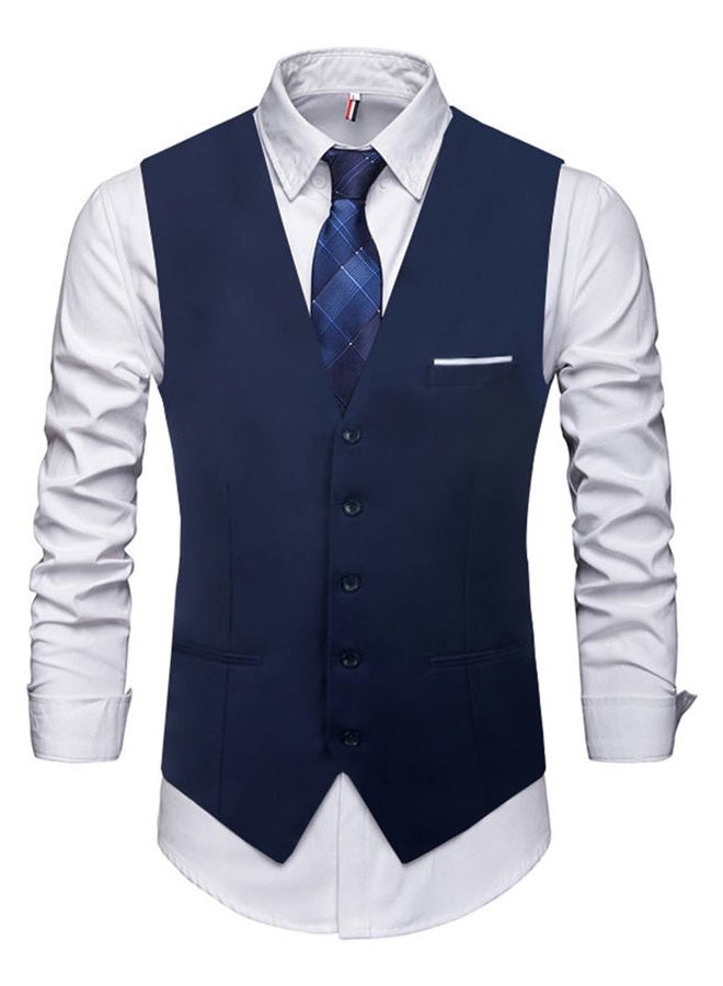 Diaryan Men's Suits Vest V-Neck Sleeveless Slim Fit Jacket Groomman Casual Suit Vests for Wedding Formal Party Tuxedo for Men, Navy, XS - Image 1