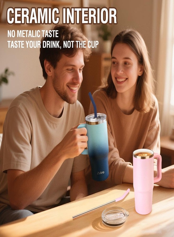 Zukro 24 oz Ceramic Lined Insulated Tumbler with Handle and Straw, No Metal Taste or Smell, Travel Coffee Mug with Spillproof Lids, No Sweat Stainless Steel Cup, Dishwasher Safe, Teal - Image 4