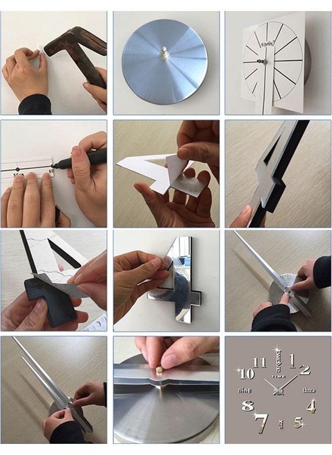 نيبمينينت ملصق جداري عاكس ثلاثي الأبعاد بدون إطار بتصميم ساعة صامتة فضي  - Image 3