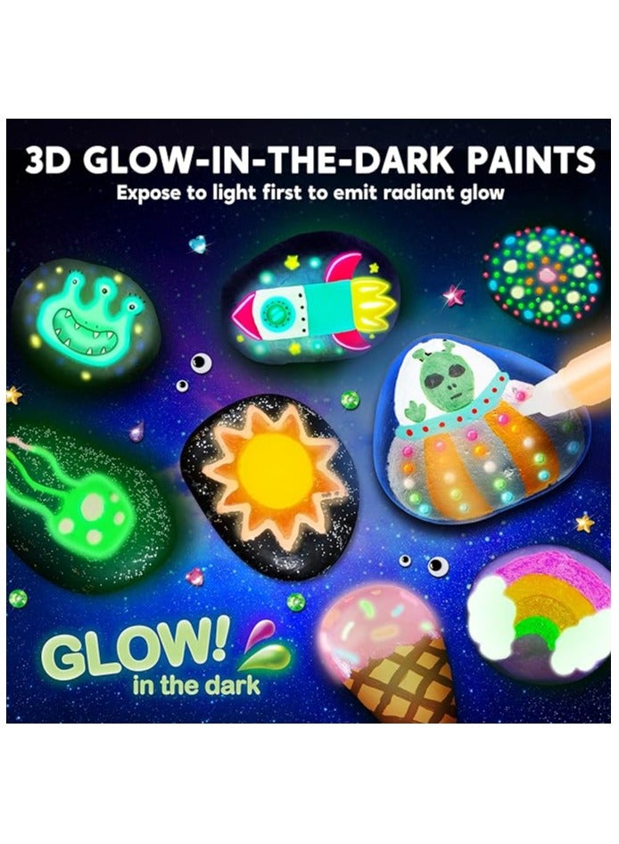 Rock Painting Kit for Kids-Glow in The Dark, Kids Craft Activity Kits, Arts and Crafts for Kids Ages 6-12, Art Supplies Toy, Arts & Crafts for Boys Girls Birthday Party Gift Toy - Image 2
