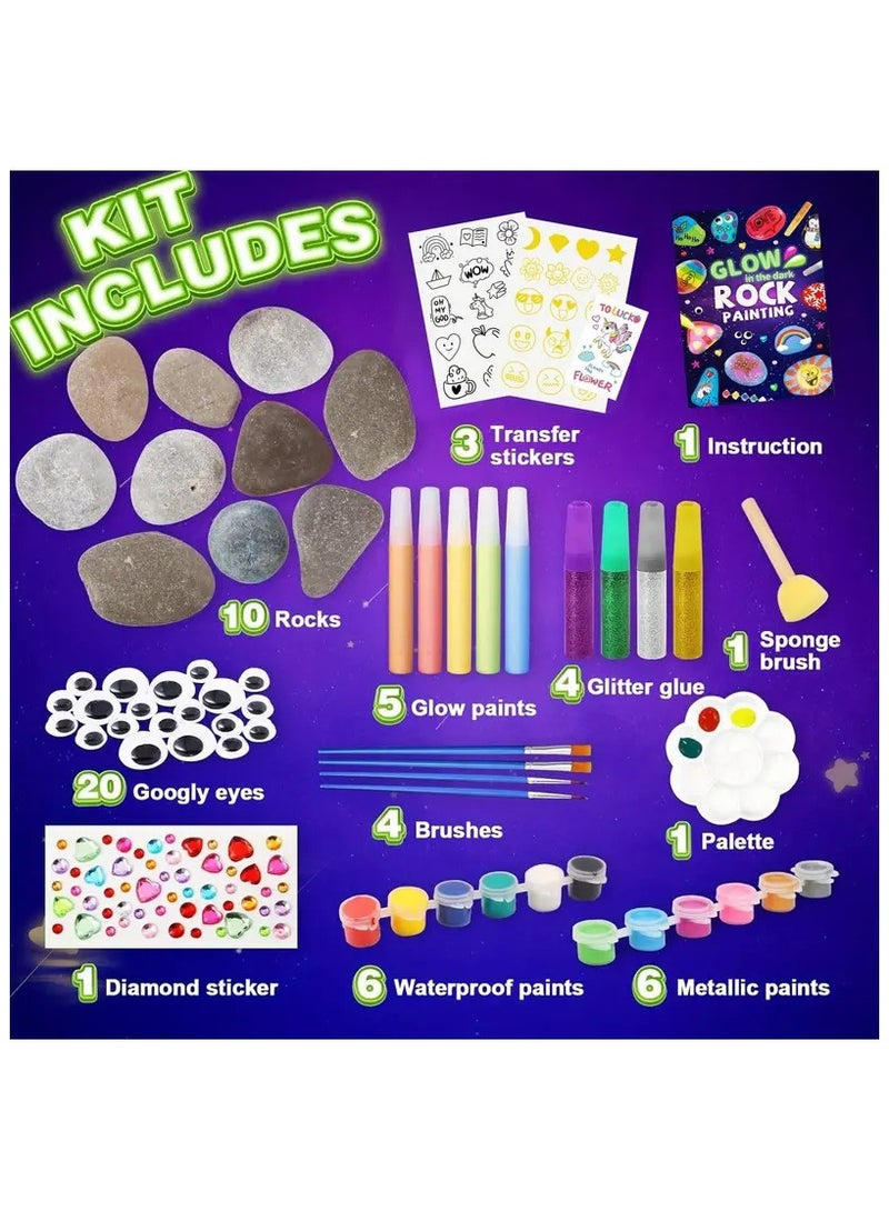 Rock Painting Kit for Kids-Glow in The Dark, Kids Craft Activity Kits, Arts and Crafts for Kids Ages 6-12, Art Supplies Toy, Arts & Crafts for Boys Girls Birthday Party Gift Toy - Image 4