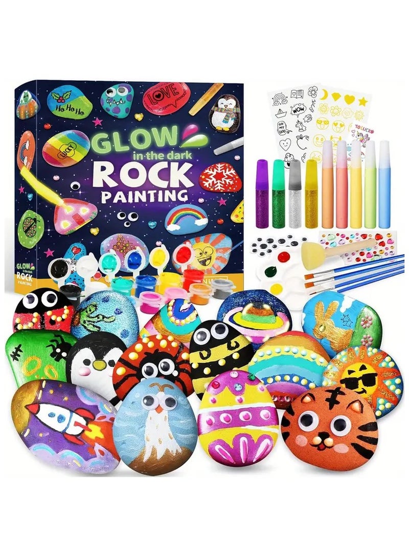 Rock Painting Kit for Kids-Glow in The Dark, Kids Craft Activity Kits, Arts and Crafts for Kids Ages 6-12, Art Supplies Toy, Arts & Crafts for Boys Girls Birthday Party Gift Toy - Image 1