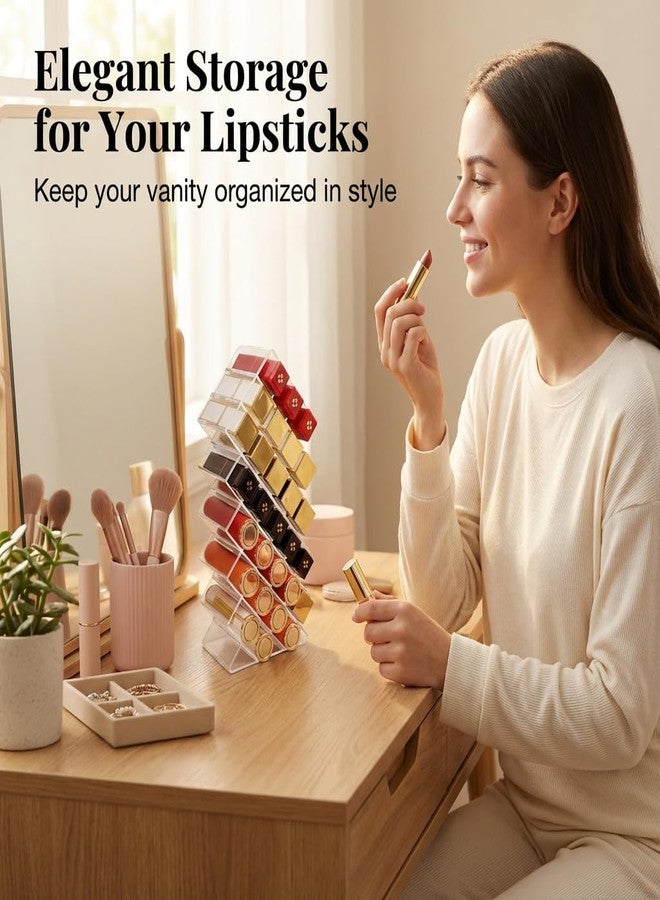 Nimiah Lipstick Organizer Holder 28-Slots - Stackable Clear Fish Shape Lipstick Tower for Vanity, Countertop, Desktop - Space-Saving Storage Holder for Lip Gloss, Makeup Brushes - Image 3