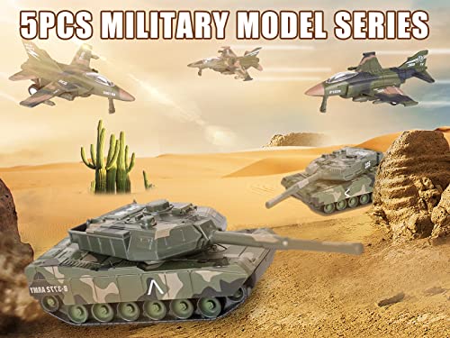 Crelloci 5 Pack Die Cast Fighter Jet Tank Toy Pull Back Army Toys Vehicle Set Camouflage Bomber Airplane Tank Vehicles Military Air Force Playset for Kids Toddlers Boys Age 3 B - Image 5