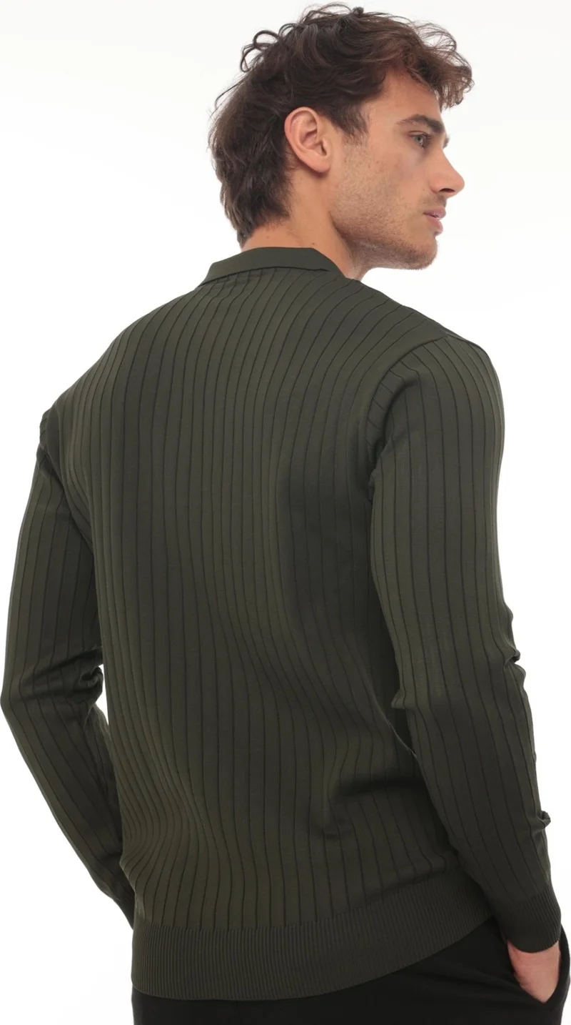 Miron Khaki Ribbed Polo Neck Knitwear KAZAK-2442