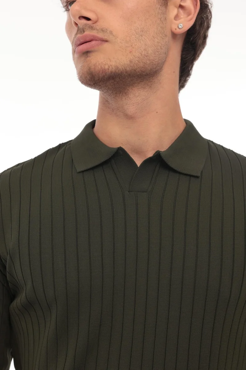 Miron Khaki Ribbed Polo Neck Knitwear KAZAK-2442
