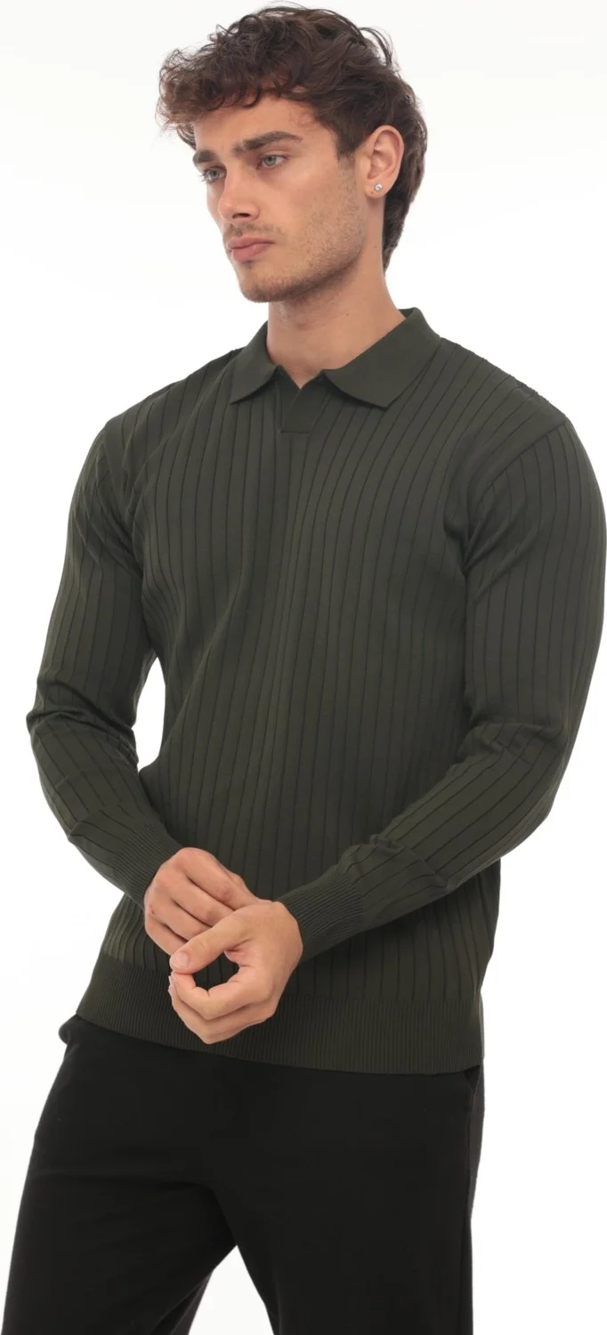 Miron Khaki Ribbed Polo Neck Knitwear KAZAK-2442