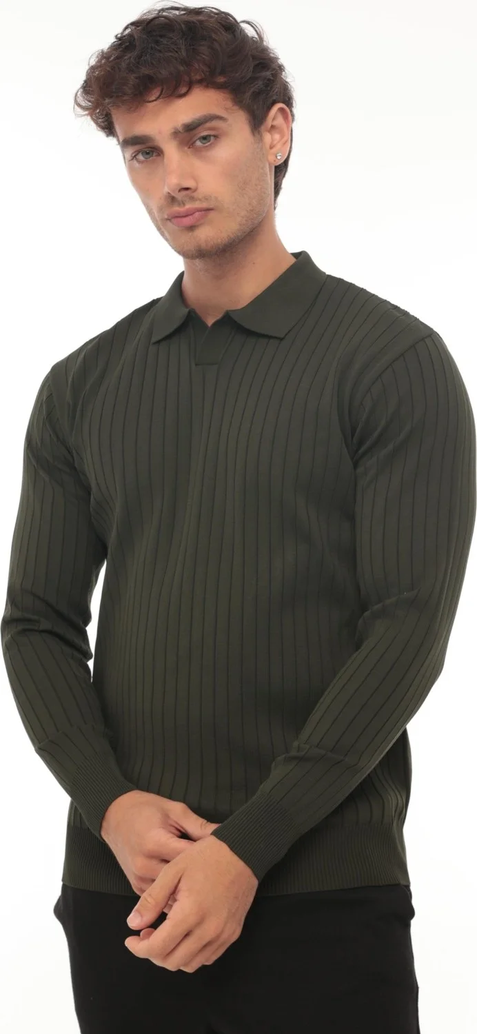 Miron Khaki Ribbed Polo Neck Knitwear KAZAK-2442