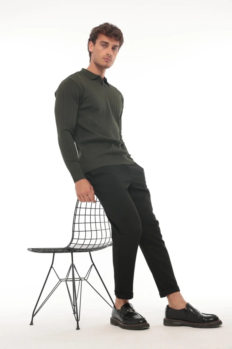 Miron Khaki Ribbed Polo Neck Knitwear KAZAK-2442