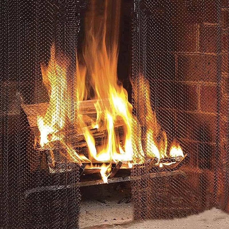 Fireplace Mesh Screen Curtain 2 Wide Panels Hanging Replacement Screens for Home Wood Burning Fireplace Black, Safety Stainless Steel Easy Installation(24 * 18in) - Image 3