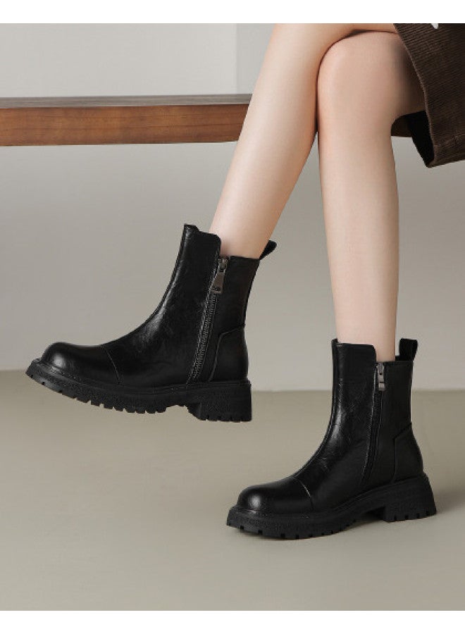 AME Sweet And Edgy Martin Boots Women's 2025 Autumn Winter New Style Patchwork Design Front High Back Low Ankle Boots Versatile Women's Boots - Image 1