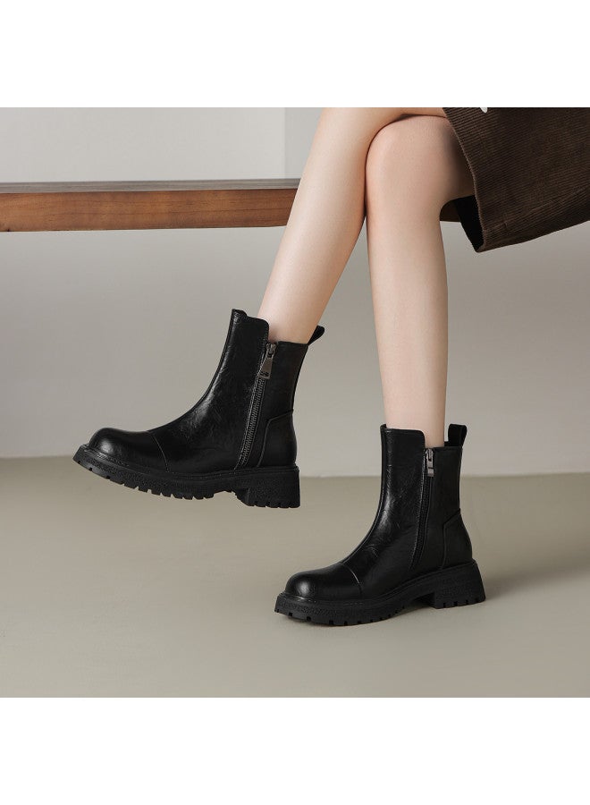 AME Sweet And Edgy Martin Boots Women's 2025 Autumn Winter New Style Patchwork Design Front High Back Low Ankle Boots Versatile Women's Boots - Image 2