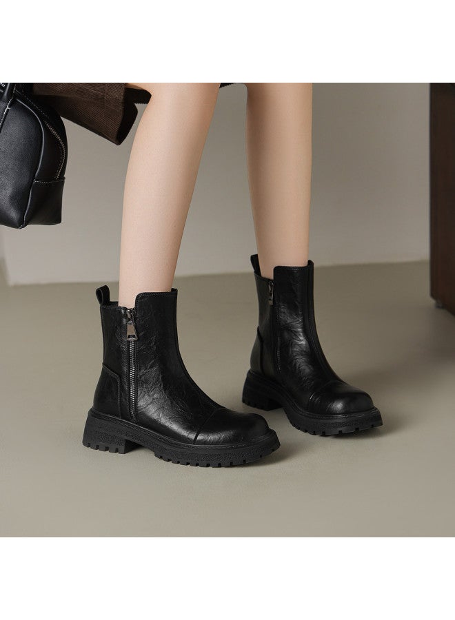 AME Sweet And Edgy Martin Boots Women's 2025 Autumn Winter New Style Patchwork Design Front High Back Low Ankle Boots Versatile Women's Boots - Image 3