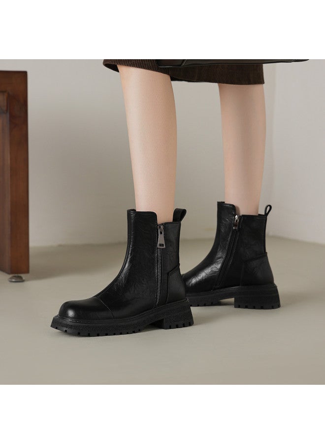 AME Sweet And Edgy Martin Boots Women's 2025 Autumn Winter New Style Patchwork Design Front High Back Low Ankle Boots Versatile Women's Boots - Image 5