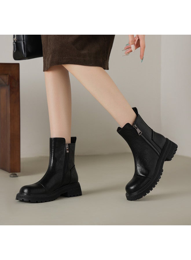AME Sweet And Edgy Martin Boots Women's 2025 Autumn Winter New Style Patchwork Design Front High Back Low Ankle Boots Versatile Women's Boots - Image 4