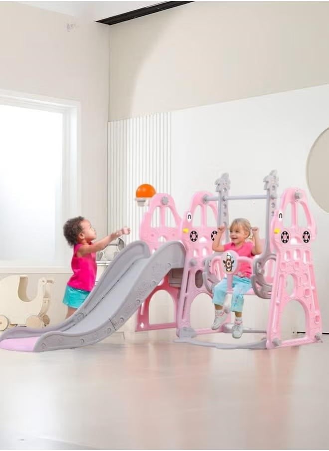 XiuWoo Toddler Slide and Swing Set 4 in 1 Toddler Playground with Swing Slide Climber and Basketball Baby Slide for Boys and Girls Backyard Playsets for Kids Indoor and Outdoor, pink  - Image 1