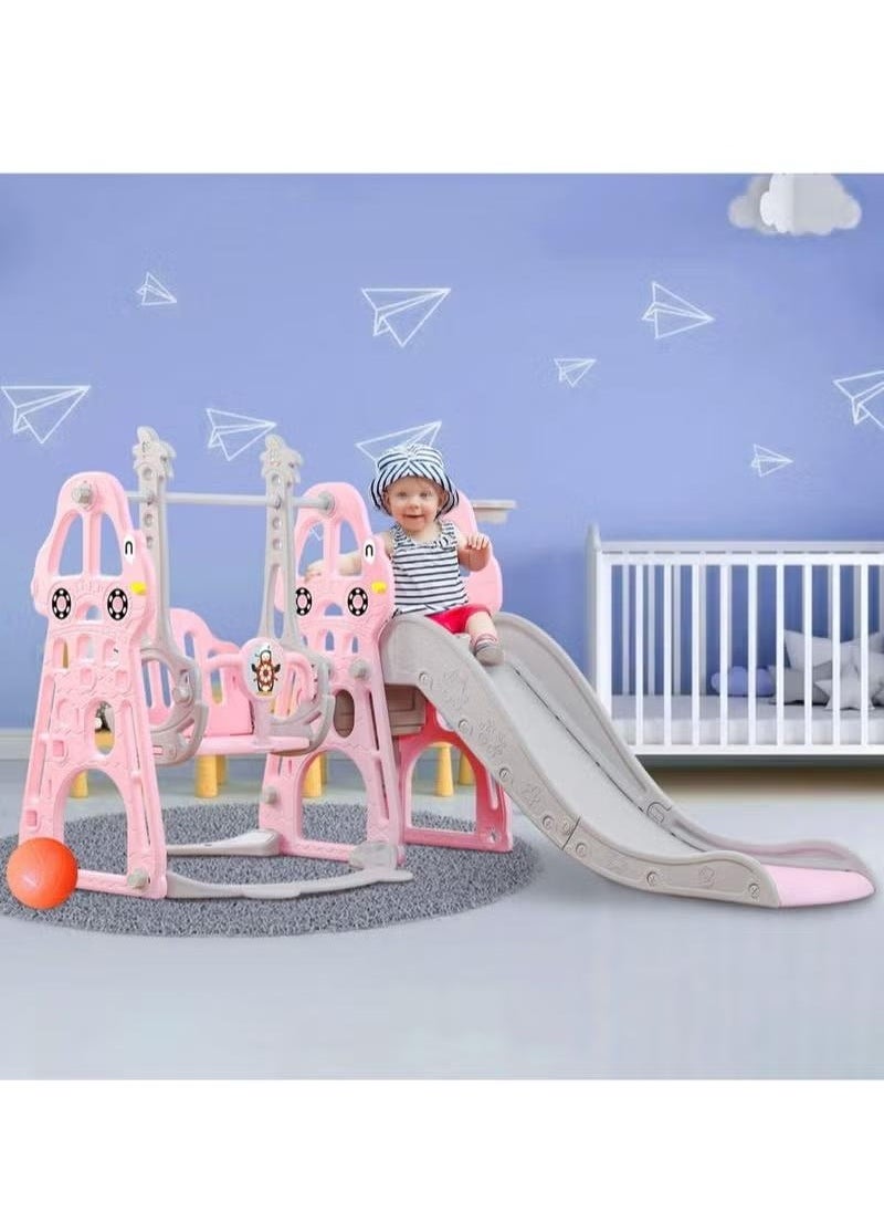 XiuWoo Toddler Slide and Swing Set 4 in 1 Toddler Playground with Swing Slide Climber and Basketball Baby Slide for Boys and Girls Backyard Playsets for Kids Indoor and Outdoor, pink  - Image 4