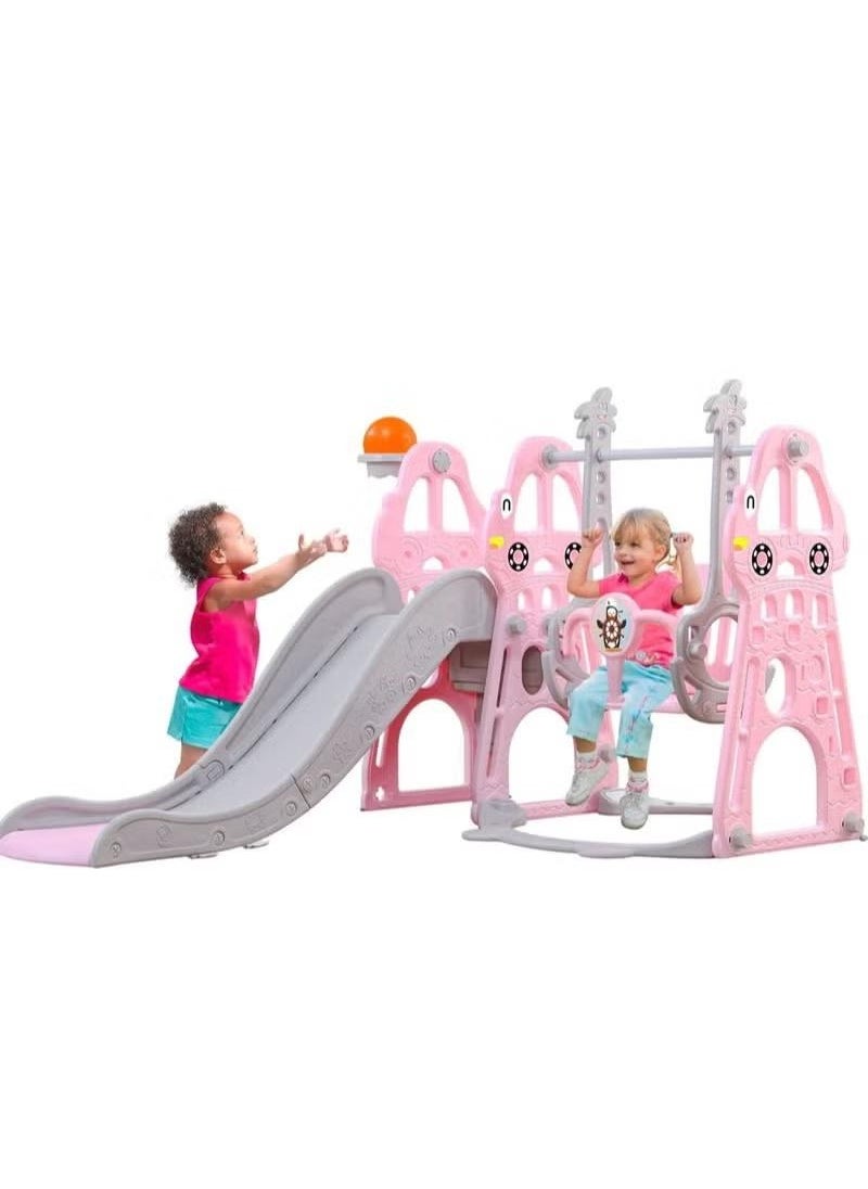 XiuWoo - Toddler Slide and Swing Set 4 in 1 Toddler Playground with Swing Slide Climber and Basketball Baby Slide for Boys and Girls Backyard Playsets for Kids Indoor and Outdoor, pink - Image 1