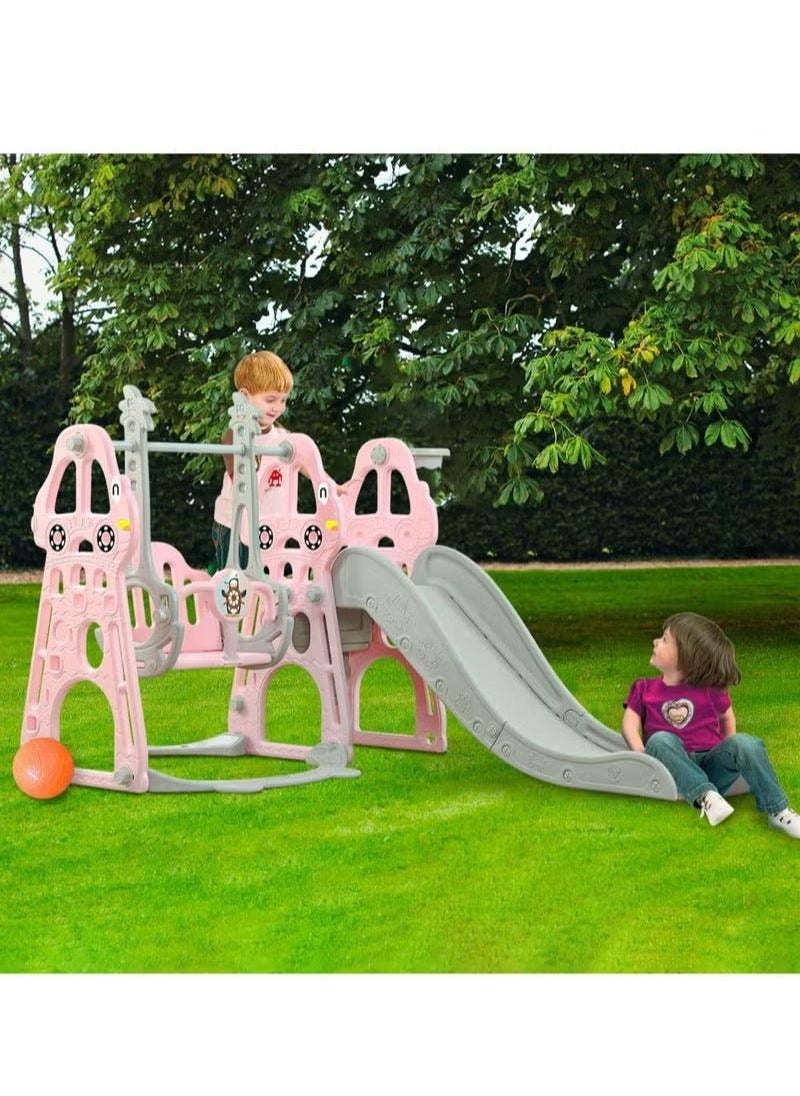 XiuWoo Toddler Slide and Swing Set 4 in 1 Toddler Playground with Swing Slide Climber and Basketball Baby Slide for Boys and Girls Backyard Playsets for Kids Indoor and Outdoor, pink  - Image 5
