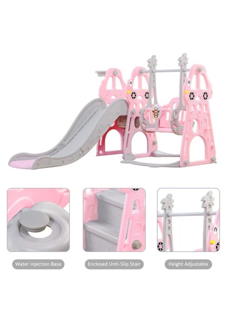 XiuWoo Toddler Slide and Swing Set 4 in 1 Toddler Playground with Swing Slide Climber and Basketball Baby Slide for Boys and Girls Backyard Playsets for Kids Indoor and Outdoor, pink  - Image 2