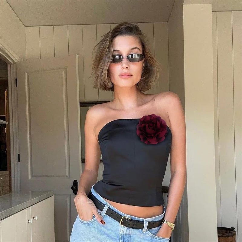 Dtja 14cm/5.5in Fabric Silky Peony Flower Brooch Pin for Women Girls Fashion Floral Brooches Lapel Hair Pins Eelegant Wedding Cocktail Party Costume Dress Accessories Holiday Festival Jewelry (Wine Red) - Image 2