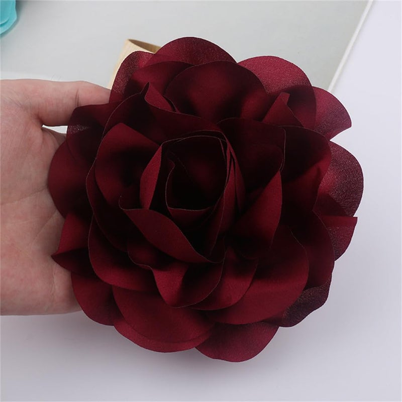 Dtja 14cm/5.5in Fabric Silky Peony Flower Brooch Pin for Women Girls Fashion Floral Brooches Lapel Hair Pins Eelegant Wedding Cocktail Party Costume Dress Accessories Holiday Festival Jewelry (Wine Red) - Image 4