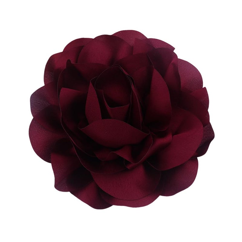 Dtja 14cm/5.5in Fabric Silky Peony Flower Brooch Pin for Women Girls Fashion Floral Brooches Lapel Hair Pins Eelegant Wedding Cocktail Party Costume Dress Accessories Holiday Festival Jewelry (Wine Red) - Image 1