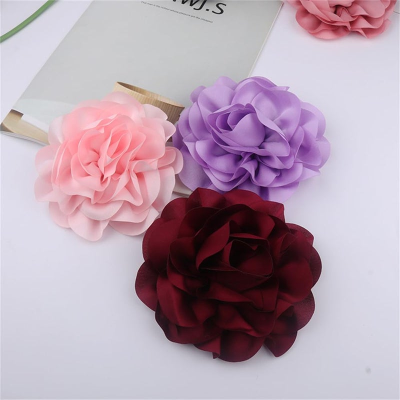 Dtja 14cm/5.5in Fabric Silky Peony Flower Brooch Pin for Women Girls Fashion Floral Brooches Lapel Hair Pins Eelegant Wedding Cocktail Party Costume Dress Accessories Holiday Festival Jewelry (Wine Red) - Image 5